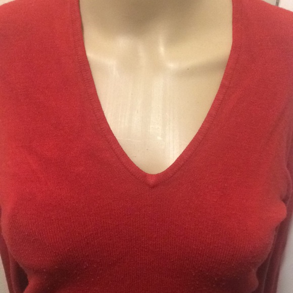 Women’s Red Casual Sweater Top Shirt Tee V Neck - Picture 3 of 5